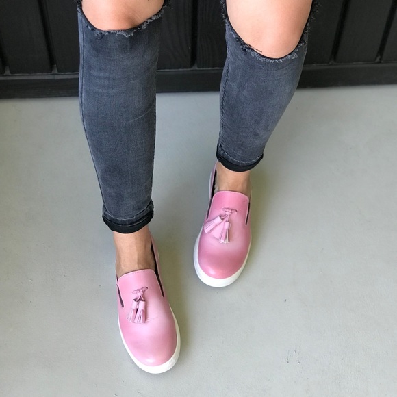 Blush Pink Tassel Detail Slip On Loafer Sneakers - Picture 2 of 8